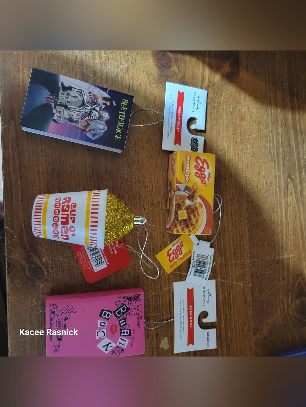 Set Of 4 Christmas Ornaments Beetlejuice, Meangirls, Eggo Waffles, And Ramen Cup